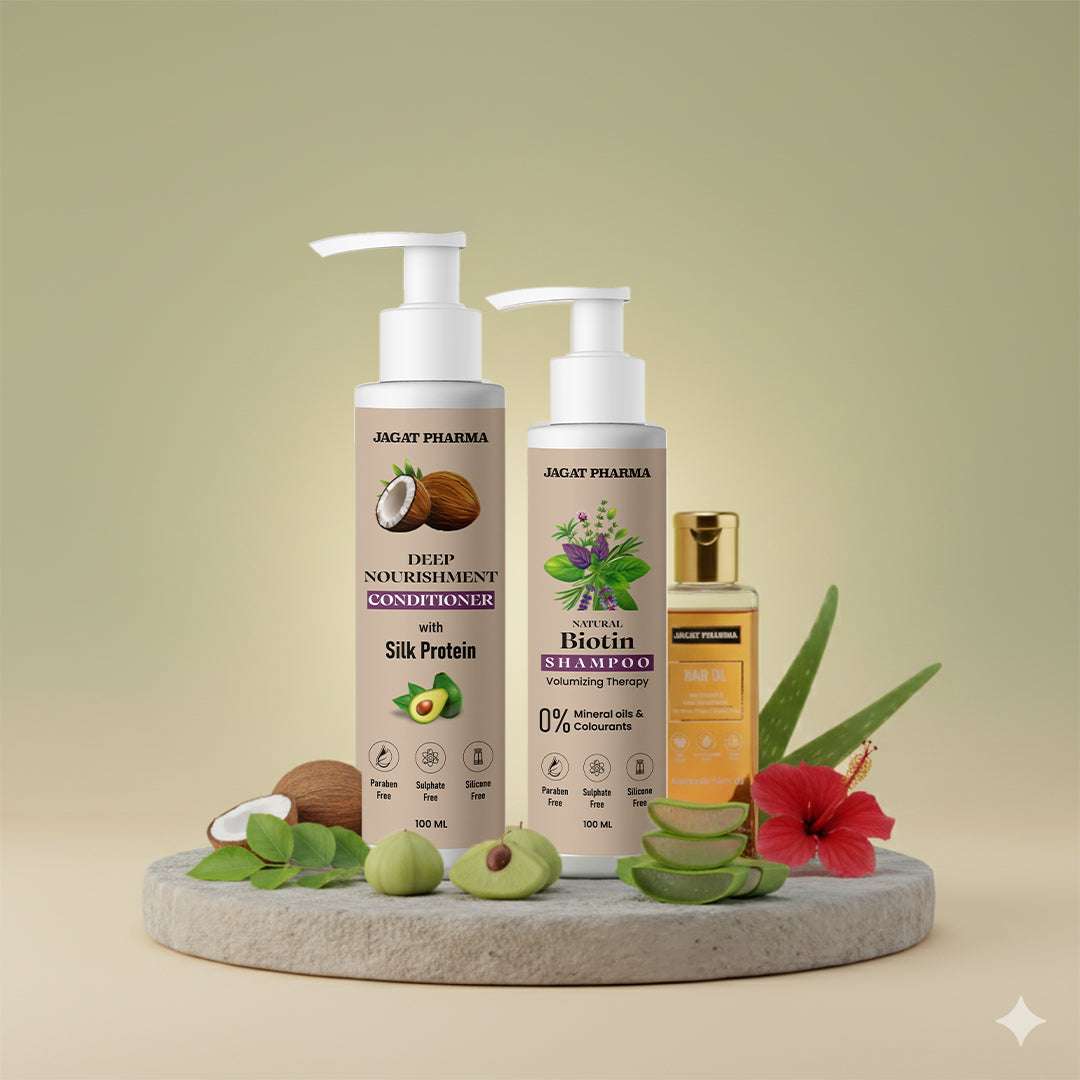 Natural Biotin Shampoo + Deep Nourishment Conditioner + Hair Oil: Complete Hair Care Combo