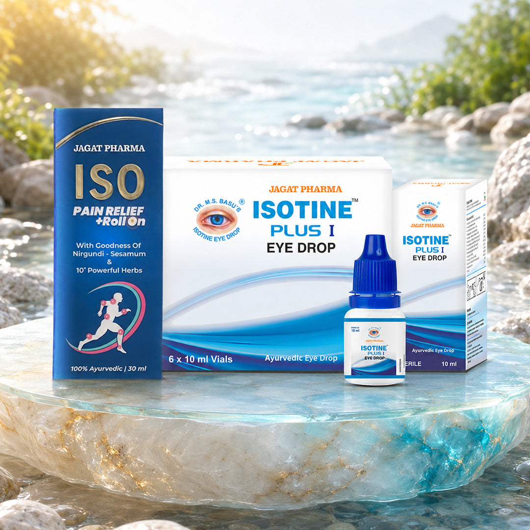 Jagat Pharma Isotine Pain Relief Stoolen and Isotine Plus I Eye Drop products 