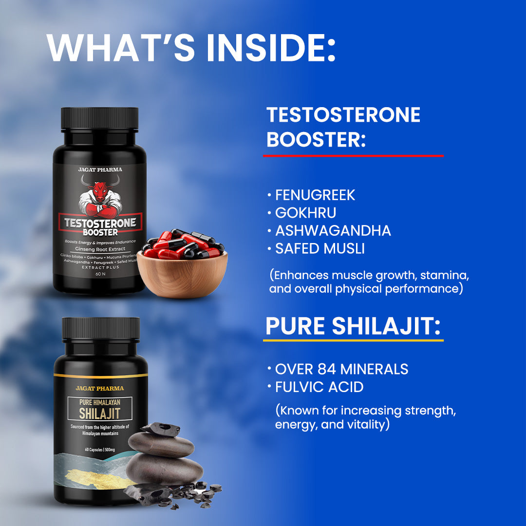 Testosterone Booster + Pure Shilajit: Unleash Strength, Energy, and Vitality!