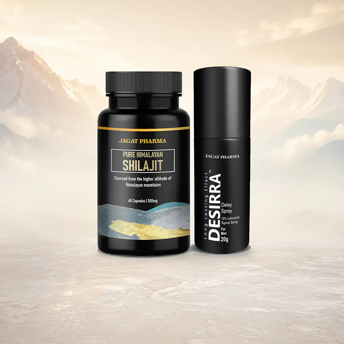 Jagat Pharma Pure Himalayan Shilajit + Desirra Daily Spray.