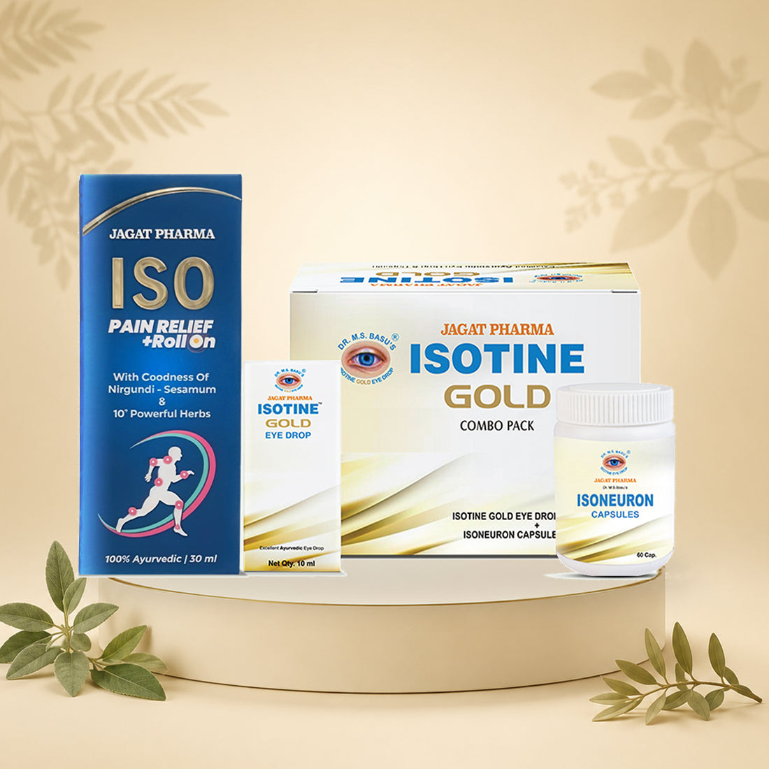 Isotine Gold + ISO Pain Relief Roll-On: Eye & Pain Care Combo