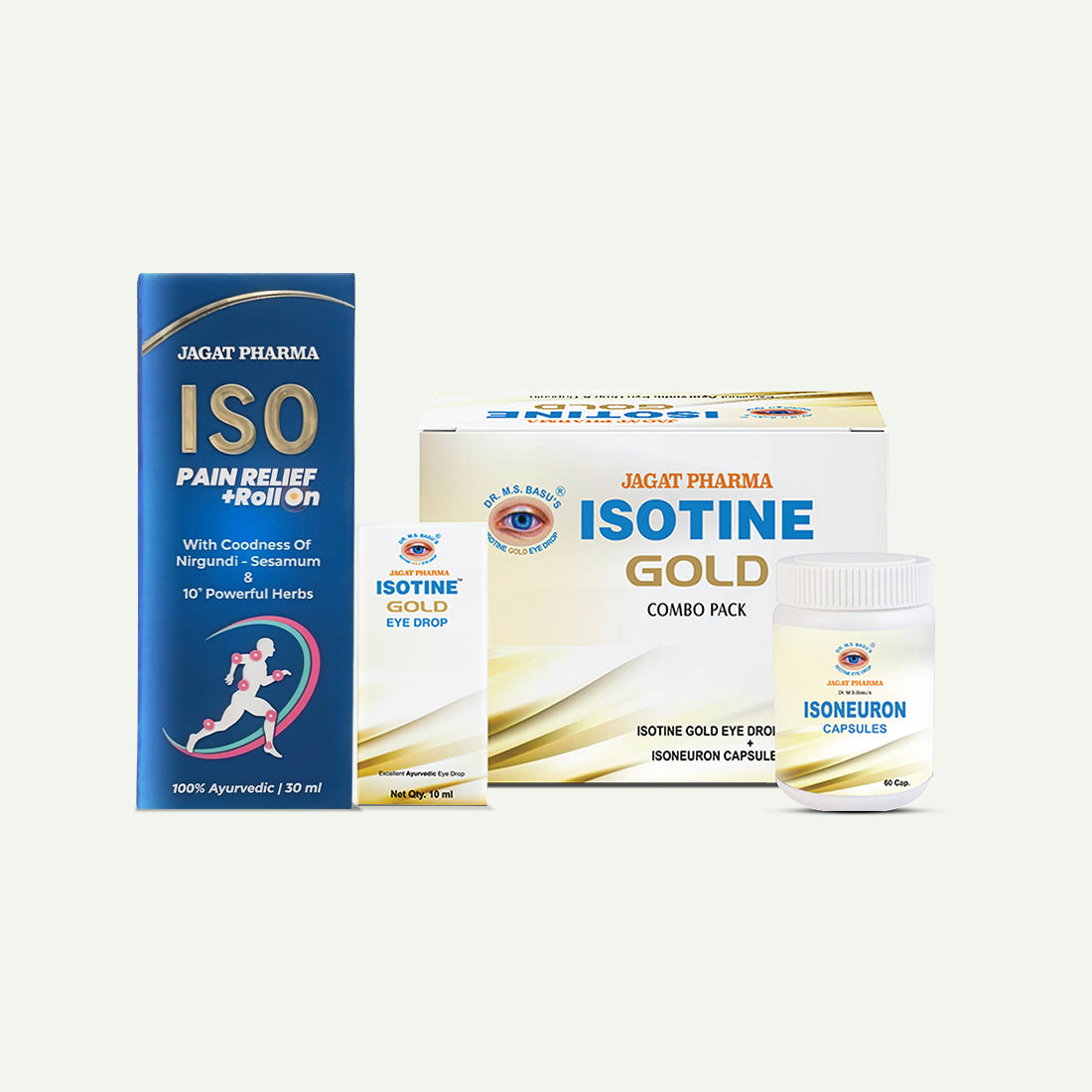 Isotine Gold + ISO Pain Relief Roll-On: Eye & Pain Care Combo