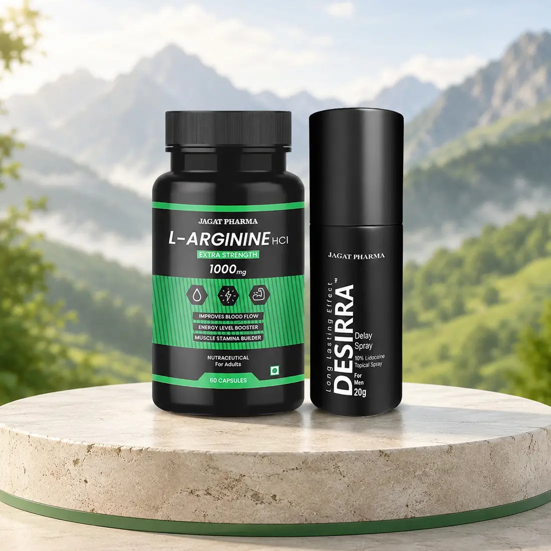  L-Arginine HCl 1000mg + DESIRRA, both branded JAGAT PHARMA