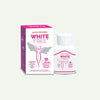 A white bottle and matching pink-and-white product box for Jagat Pharma White Free Ayurvedic capsules, shown on a plain light background.